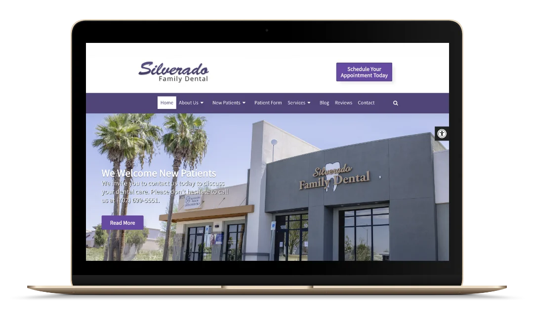 Silverado Family Dental website shown on a laptop